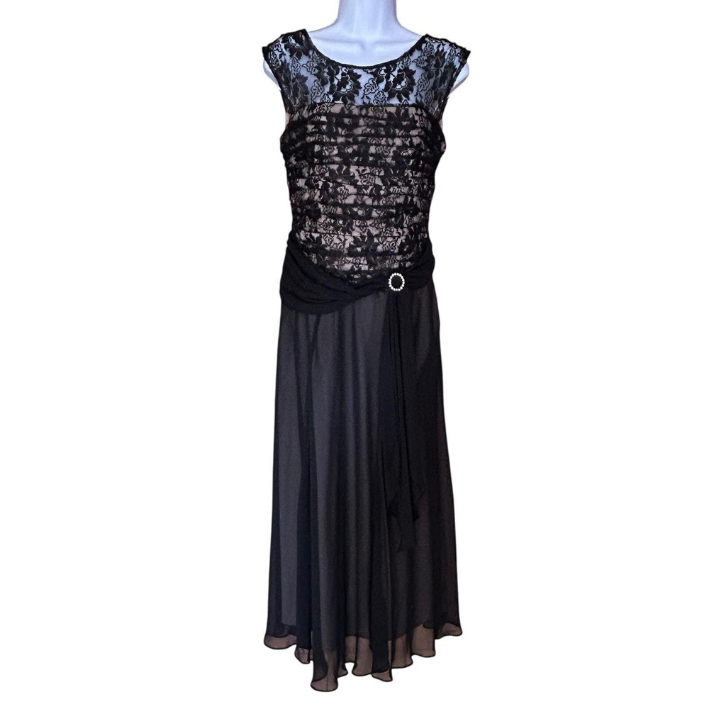 Vintage Y2K Black Lace Midi Dress Size 6 Dropped Waist Whimsigoth Romantic